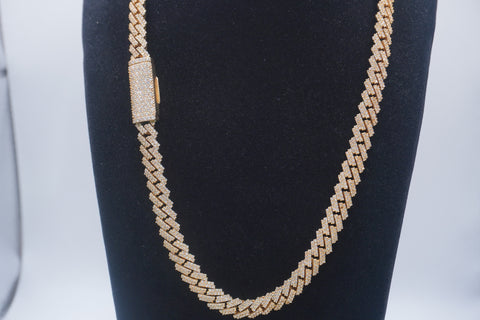 14K Yellow Gold Cuban chain with Lock 9.7ctw Genuine Natural Diamonds