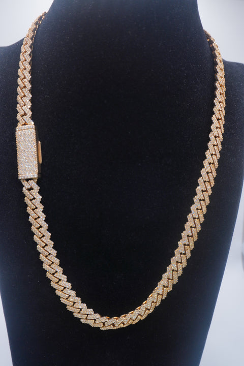 14K Yellow Gold Cuban chain with Lock 9.7ctw Genuine Natural Diamonds