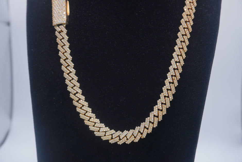14K Yellow Gold Cuban chain with Lock 9.7ctw Genuine Natural Diamonds