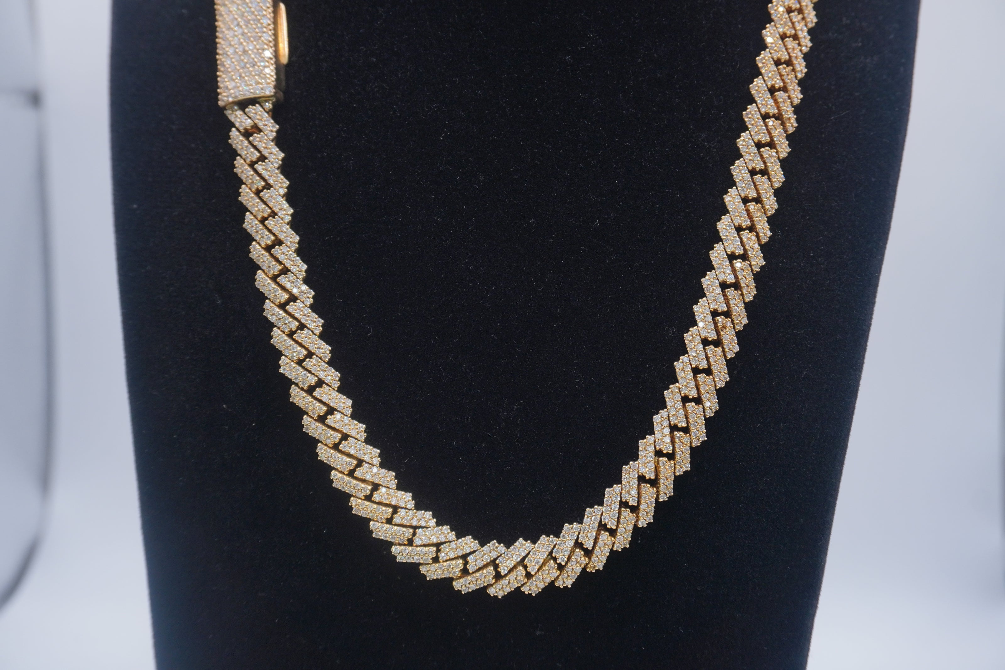 14K Yellow Gold Cuban chain with Lock 9.7ctw Genuine Natural Diamonds