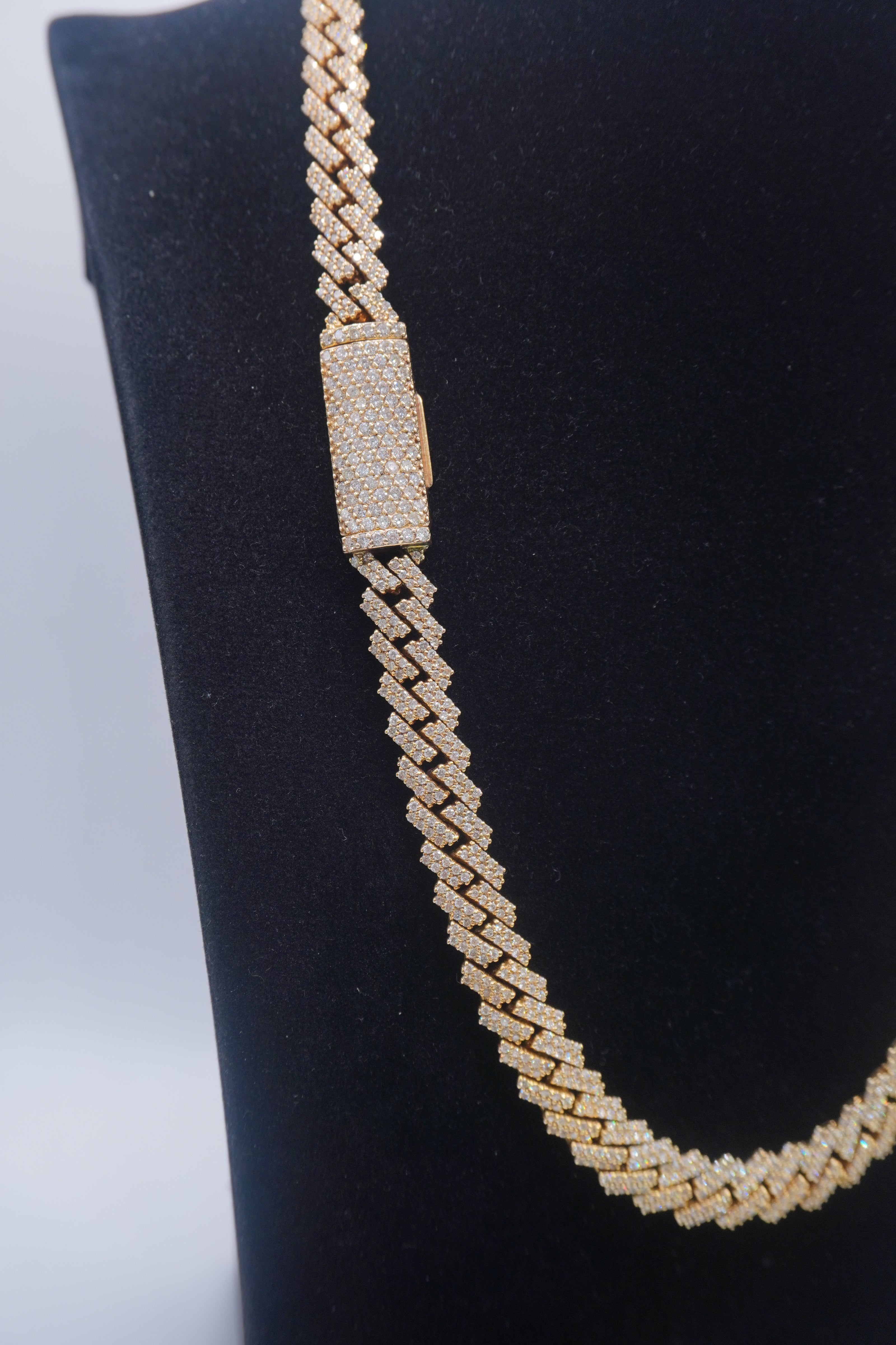 14K Yellow Gold Cuban chain with Lock 9.7ctw Genuine Natural Diamonds