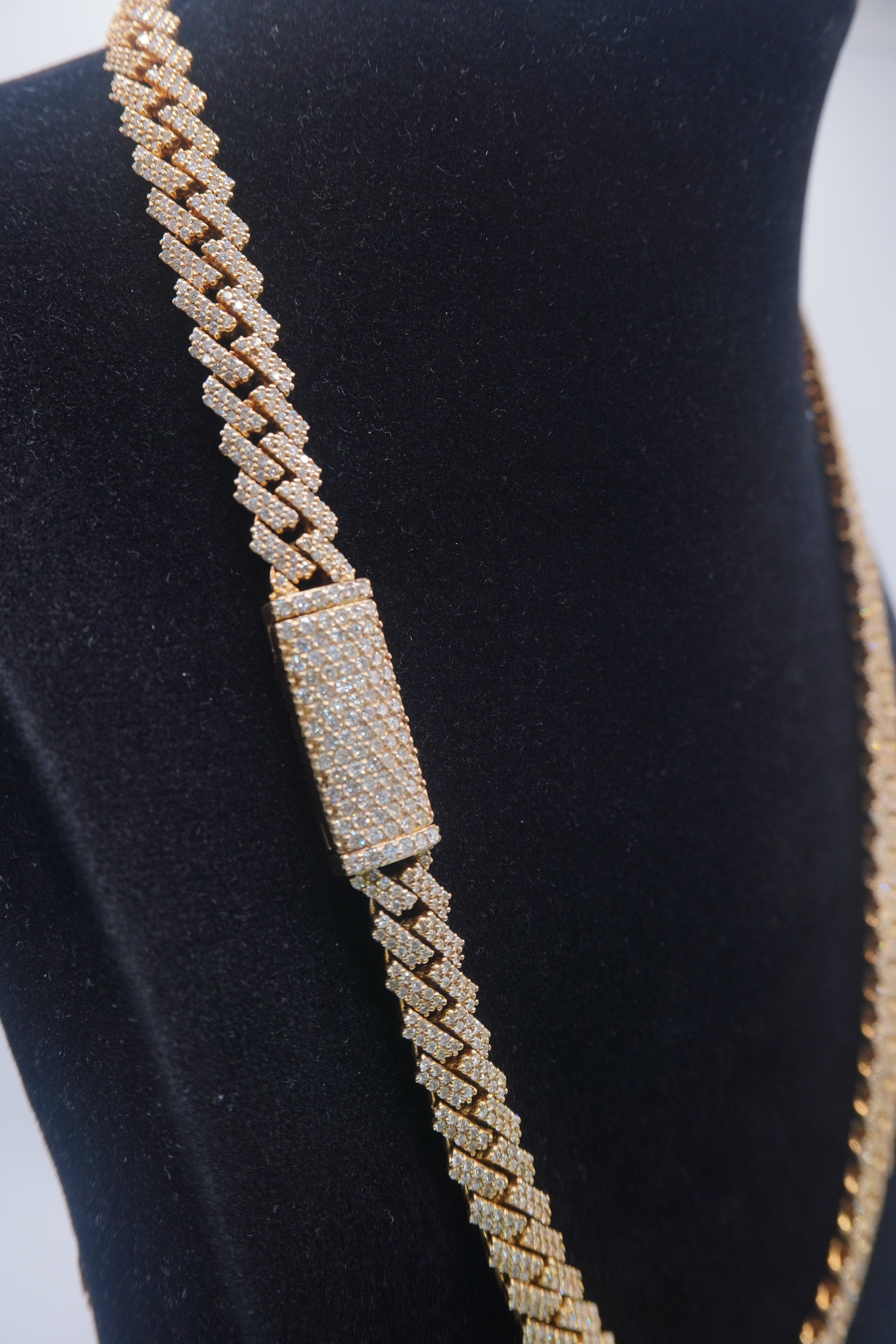 14K Yellow Gold Cuban chain with Lock 9.7ctw Genuine Natural Diamonds