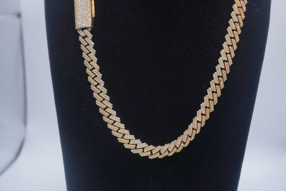 14K Yellow Gold Cuban chain with Lock 9.7ctw Genuine Natural Diamonds