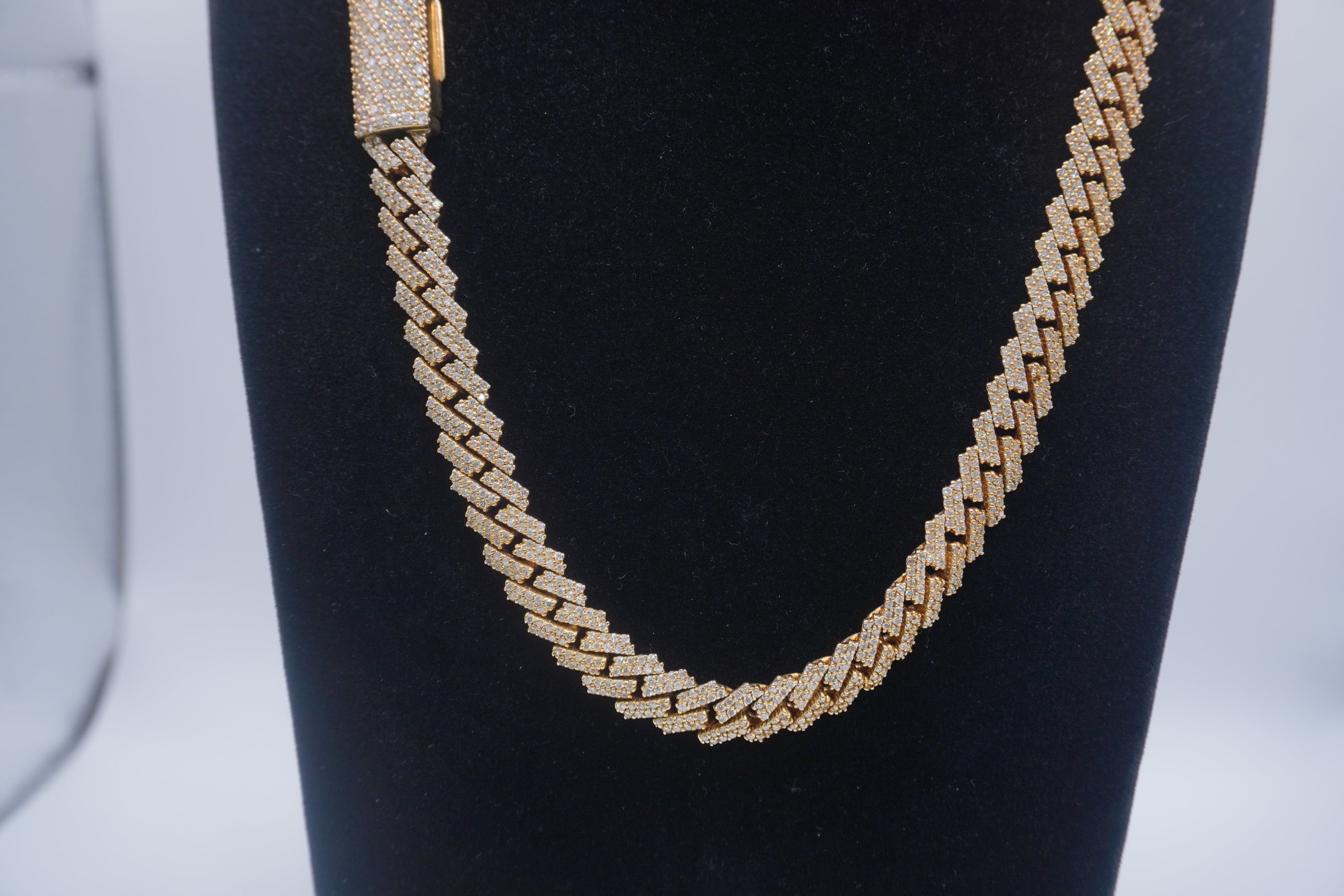 14K Yellow Gold Cuban chain with Lock 9.7ctw Genuine Natural Diamonds