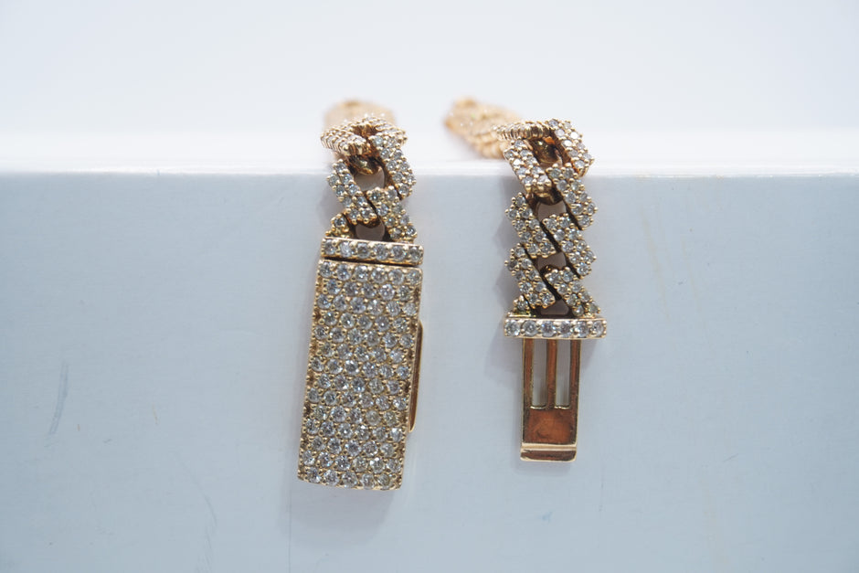 14K Yellow Gold Cuban chain with Lock 9.7ctw Genuine Natural Diamonds