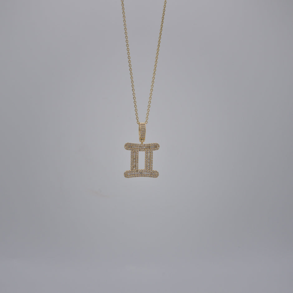 14K Yellow Gold & Natural Diamond Gemini Zodiac Sign Symbol Horoscope Pendant Charm