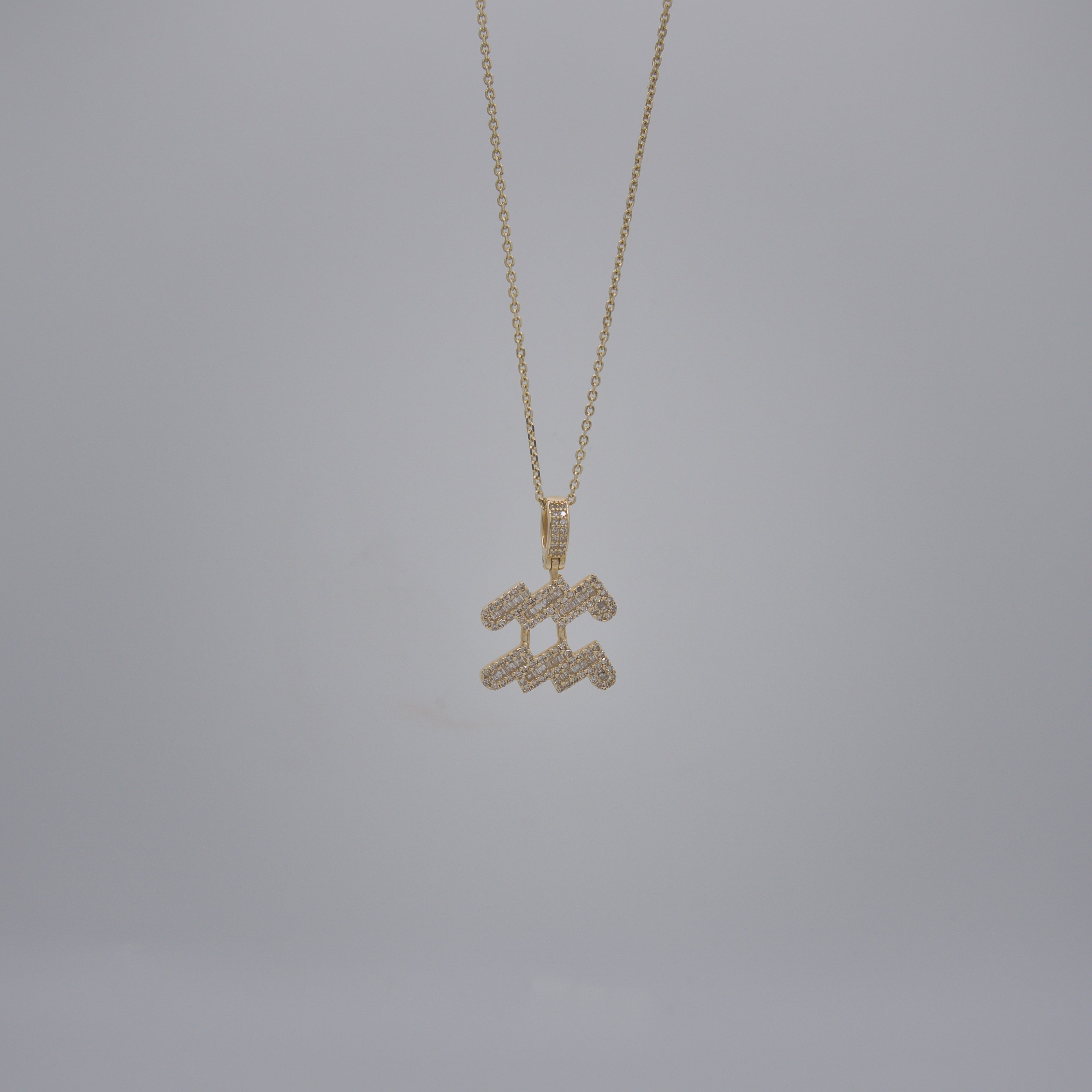 14K Yellow Gold & Natural Diamond Aquarius Zodiac Sign Symbol Horoscope Pendant Charm